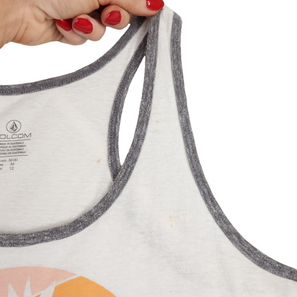 Volcom Tank Top Womens Medium White Hawaii Hawaiian Pineapple Surf Wave Graphic - Picture 6 of 10